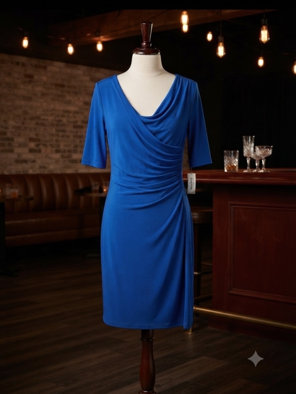 Dressbarn Women's Royal Blue Drape Front Dress NWT
